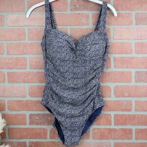 Bondeye Australia Navy White Gold One Piece Ruched Swimsuit Size 6 D/DD